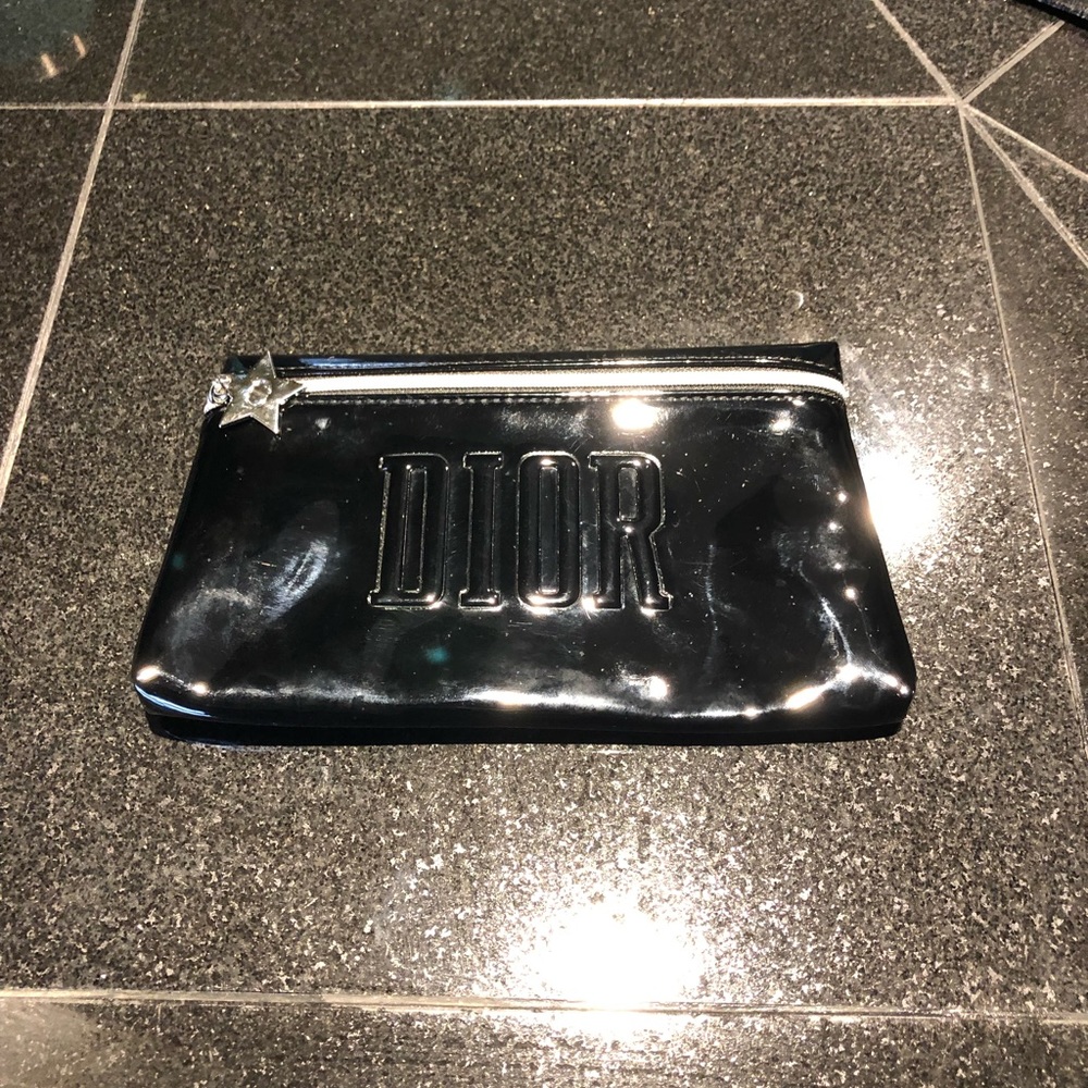 Christian Dior Beauty Black PU Patent Leather Makeup Cosmetics Bag /Pouch Clutch